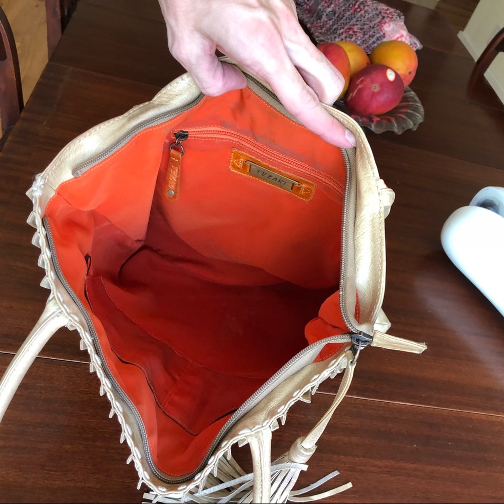 Vintage Tezari pleated leather handmade tote - Picture 5 of 7